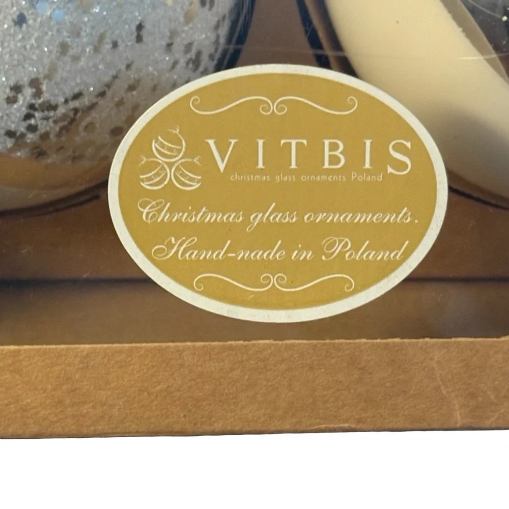 VITBIS Christmas Ornaments White & Silver Frosted‎ Glitter Handcrafted In Poland